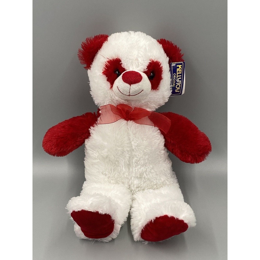 Kellytoy 17” White & Red Teddy Bear Plush W/ Ribbon Bow Stuffed Animal Kelly Toy
